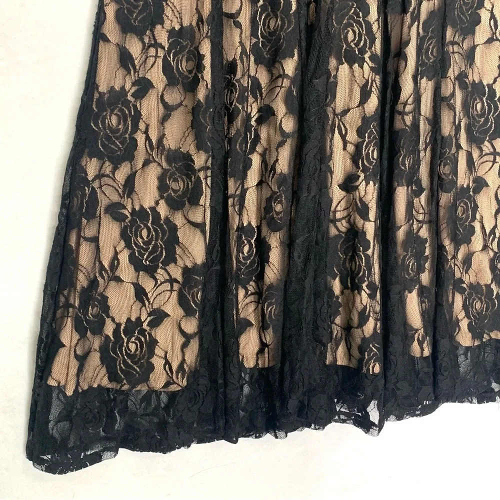 Glamour Lace Dress Women's Size 10 Black Tan Lined Fit & Flare Sleeveless - Picture 4 of 10